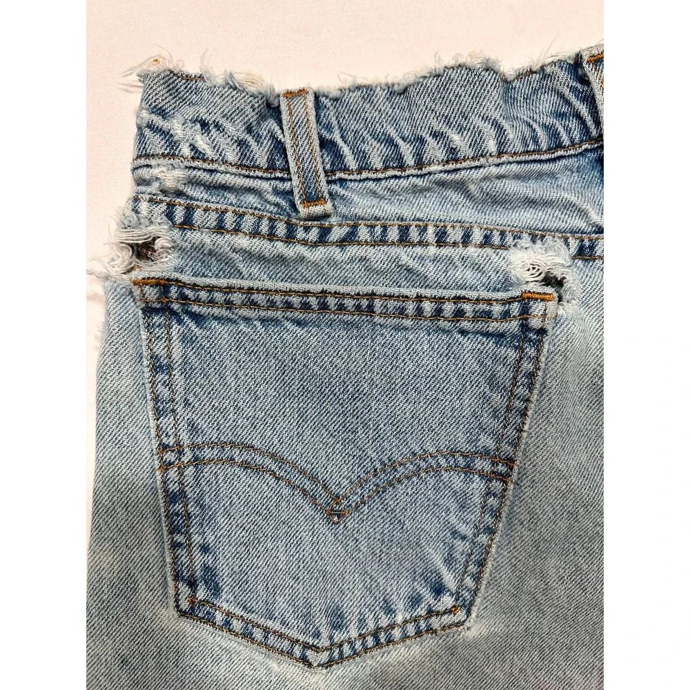 Levis 550 Relaxed Fit Orange Tab Vintage Distressed Light Wash Jeans 33x28 Husky